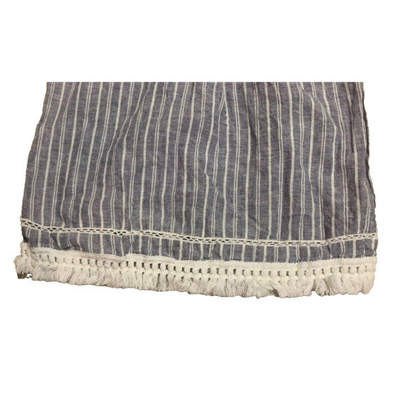 1. State Boho Womens Blouse Extra-Small Cotton Linen Fringe Blue White Striped - Picture 3 of 9